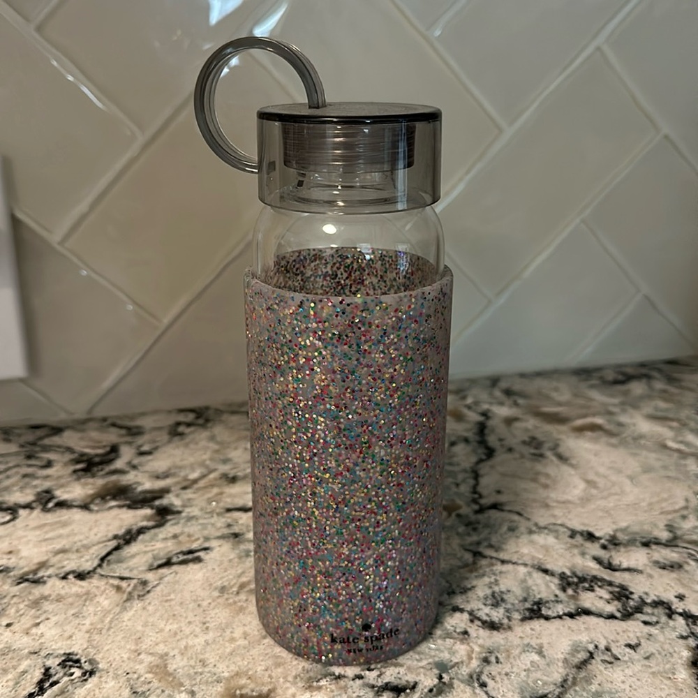 Kate Spade 16oz glass multi glitter water bottle.